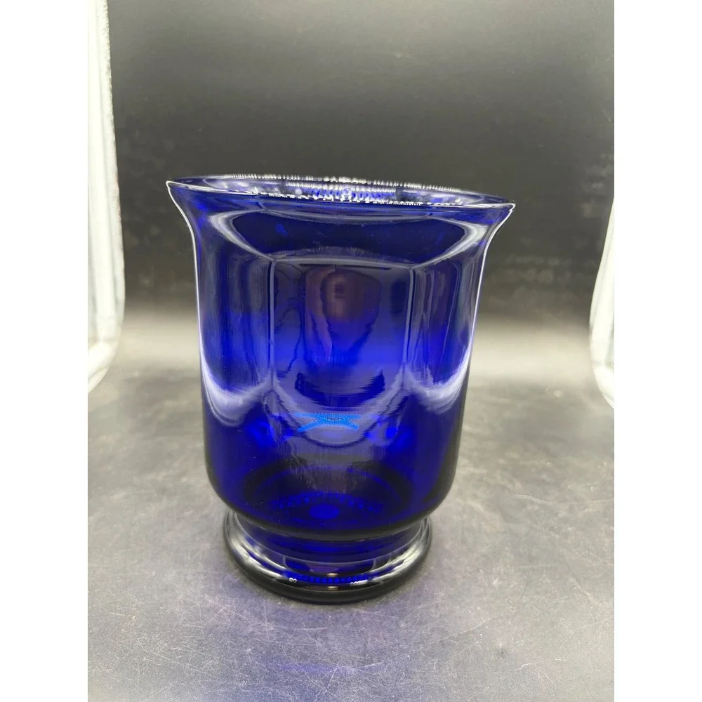 PartyLite Cobalt Blue Glass Hurricane Candle Holder Portugal 7.5 Inch Vase